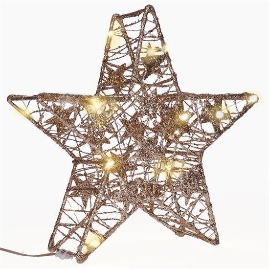 Solight vánoční hvězda glitter,  zlatá,  kovová,  14x LED,  2x AA0 