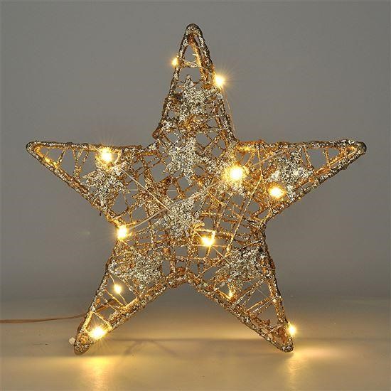 Solight vánoční hvězda glitter,  zlatá,  kovová,  14x LED,  2x AA1 