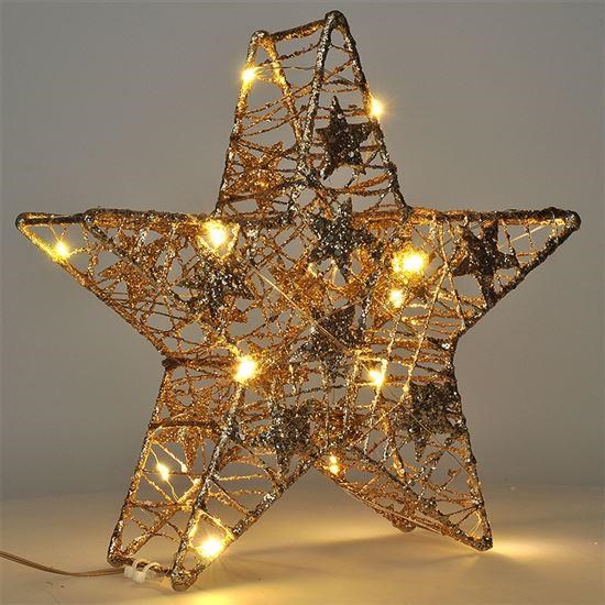 Solight vánoční hvězda glitter,  zlatá,  kovová,  14x LED,  2x AA3 