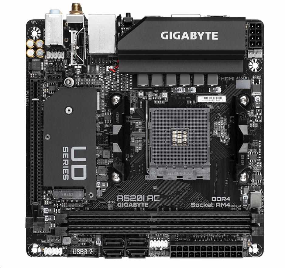 GIGABYTE MB Sc AM4 A520I AC, AMD A520, 2xDDR4, 1xDP, 2xHDMI, WI-FI, Mini-ITX1 