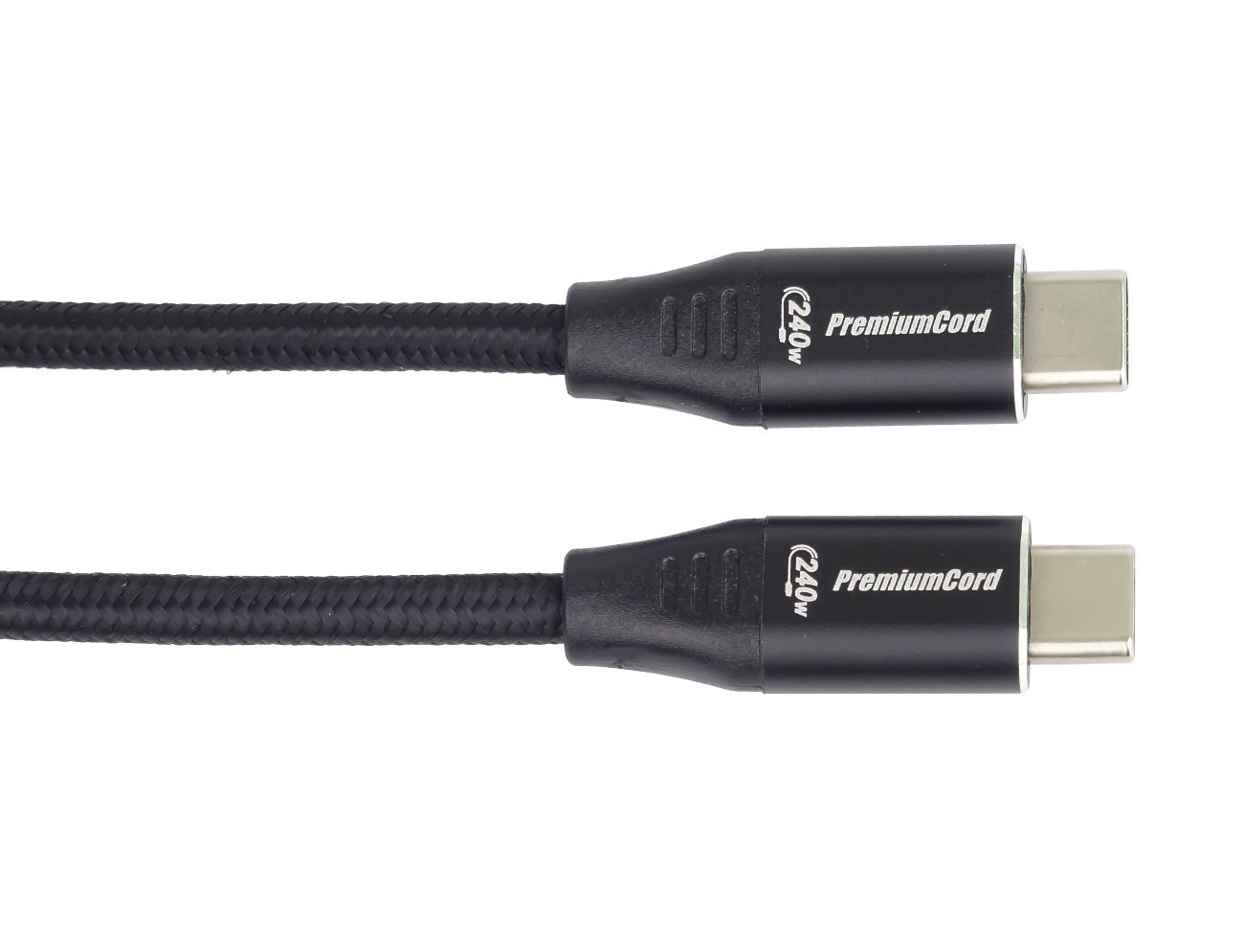 PREMIUMCORD Kabel USB-C M/ M,  240W 480Mbps černý bavlněný oplet,  1, 5m1 