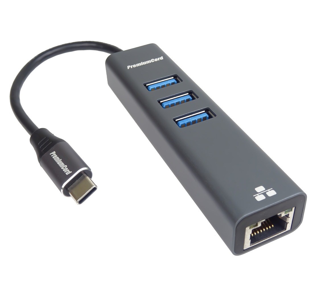 PREMIUMCORD Adaptér USB-C na Gigabit 10/ 100/ 1000Mbps + 3x USB3.0 konektor0 