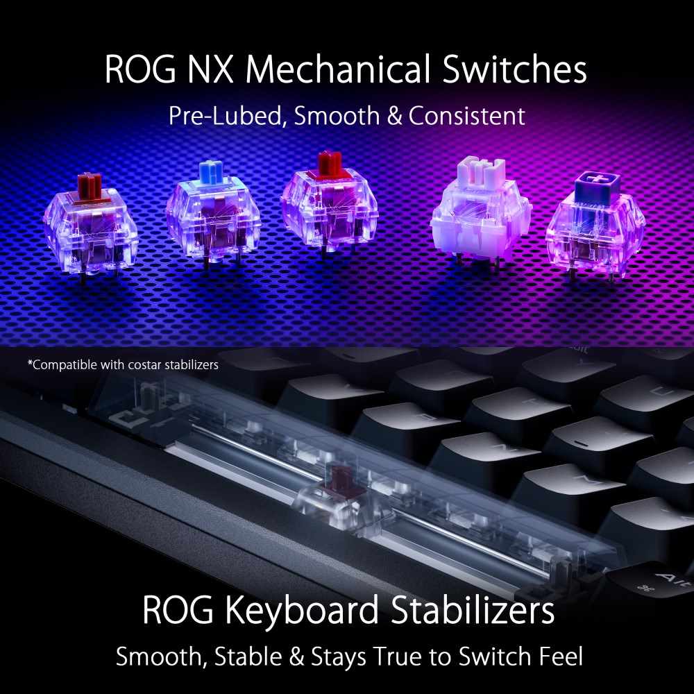 ASUS klávesnice ROG AZOTH Moonlight White,  mechanická,  Bluetooth,  US,  bílá8 