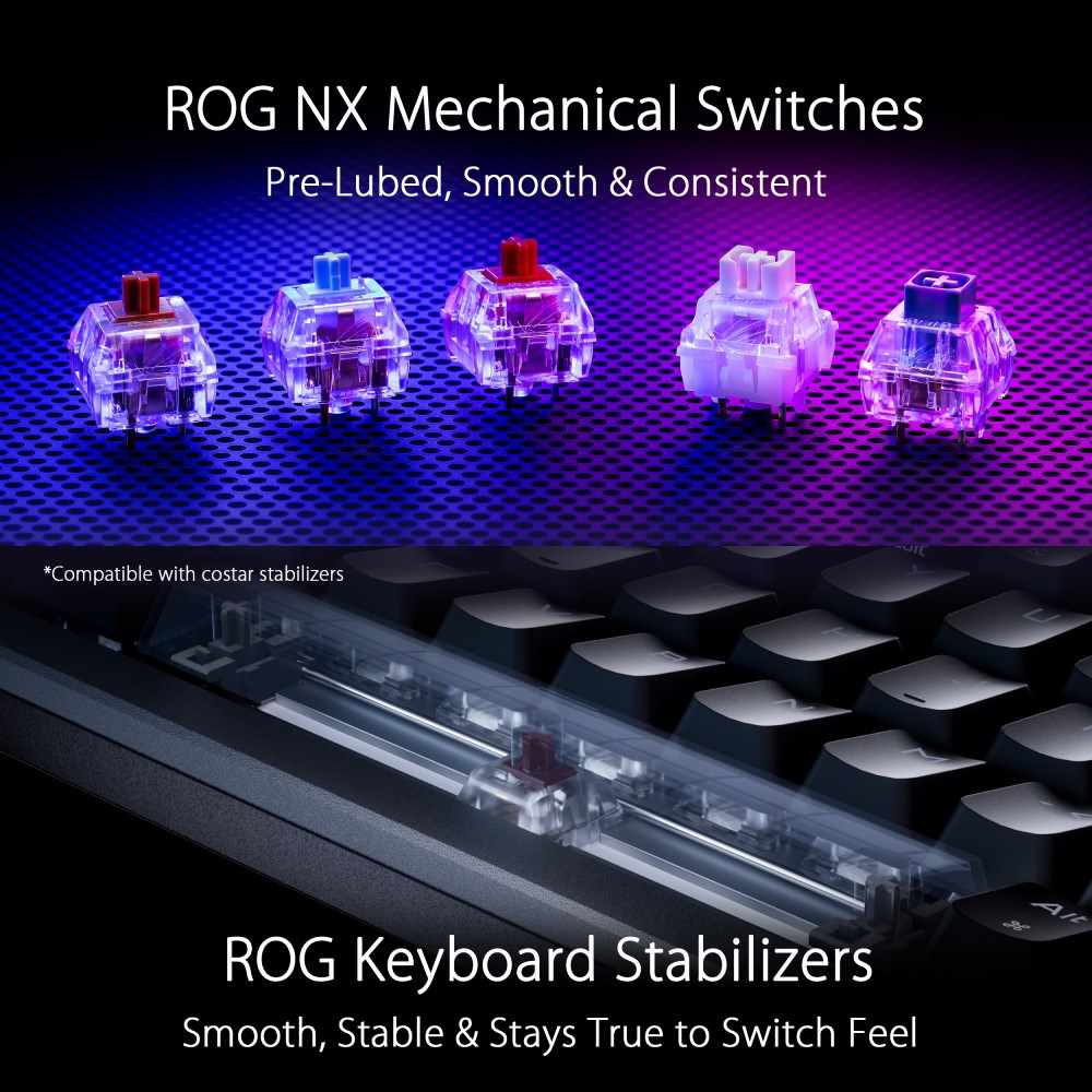ASUS klávesnice ROG AZOTH Moonlight White,  mechanická,  Bluetooth,  US,  bílá10 