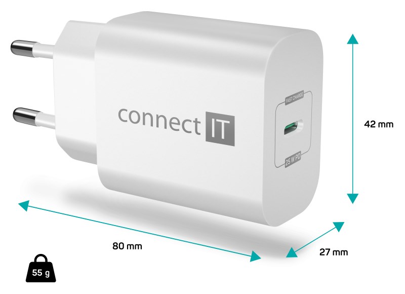 CONNECT IT Voyager2 nabíjecí adaptér 1×USB-C,  25W PD,  bílá3 