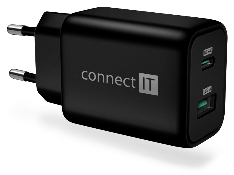 CONNECT IT Wanderer2 GaN nabíjecí adaptér 1×USB-C + 1xUSB-A,  33W PD,  černá0 