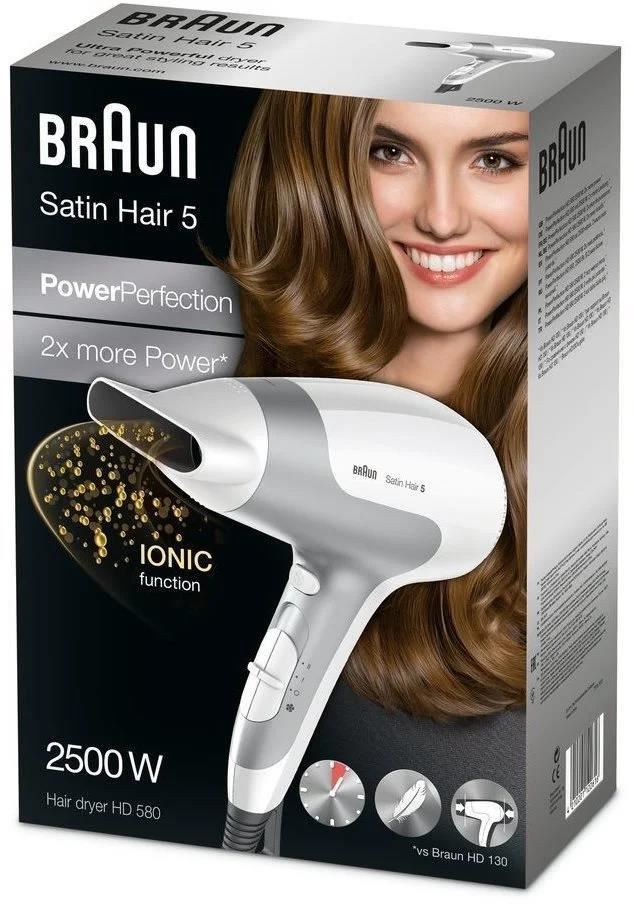 Braun Satin Hair 5 HD580 fén,  2500 W,  2 rychlosti,  3 teploty,  závěsné očko,  bílý3 