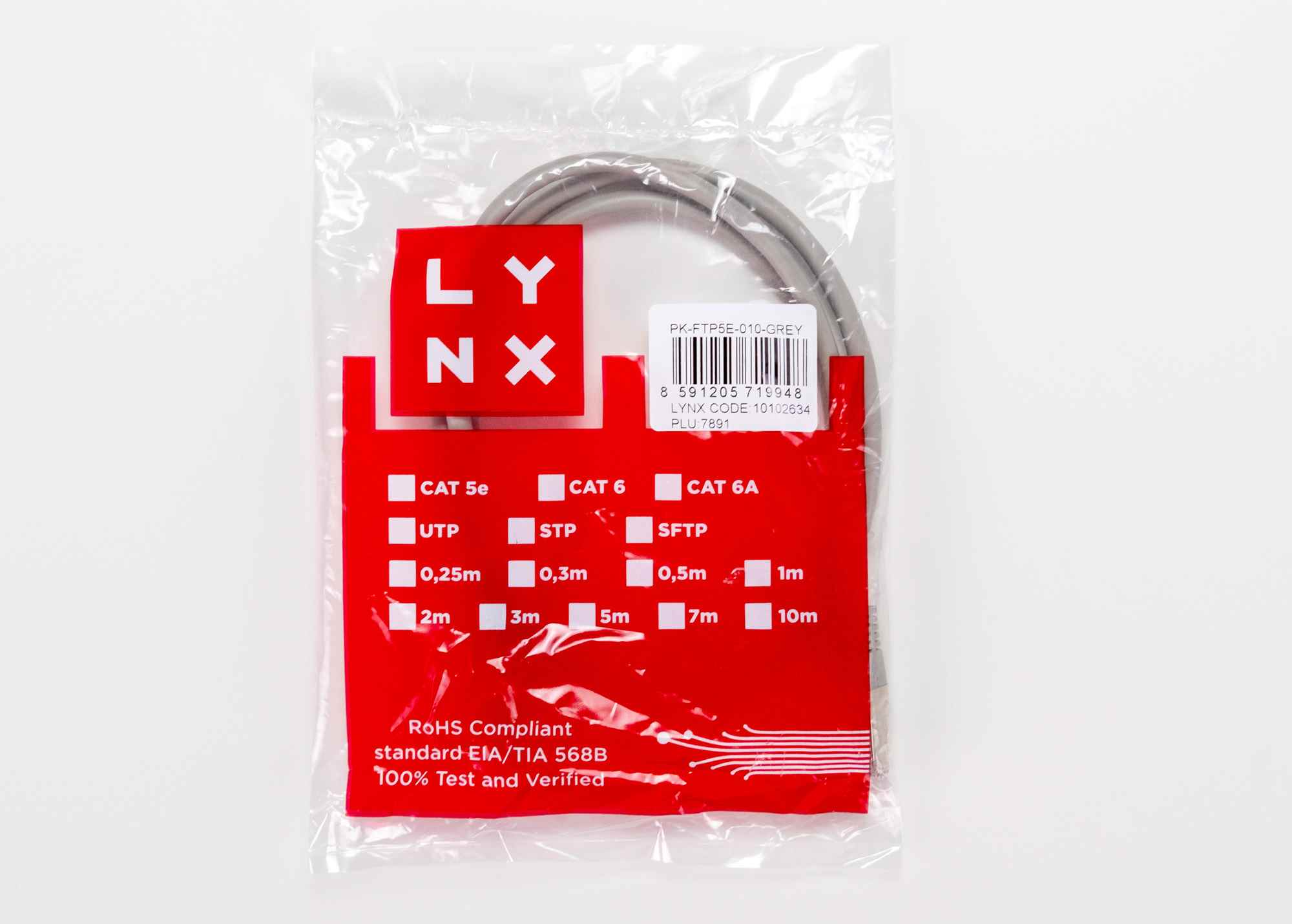 LYNX patch kabel Cat5E, FTP - 0,5m, šedý (prodej po 10 ks)2 