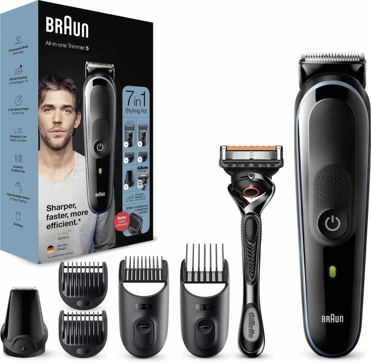 Braun Multigroomer 5 MGK5355 7in1 zastřihávač vousů a vlasů,  13x nastavení délky,  + Gillette2 