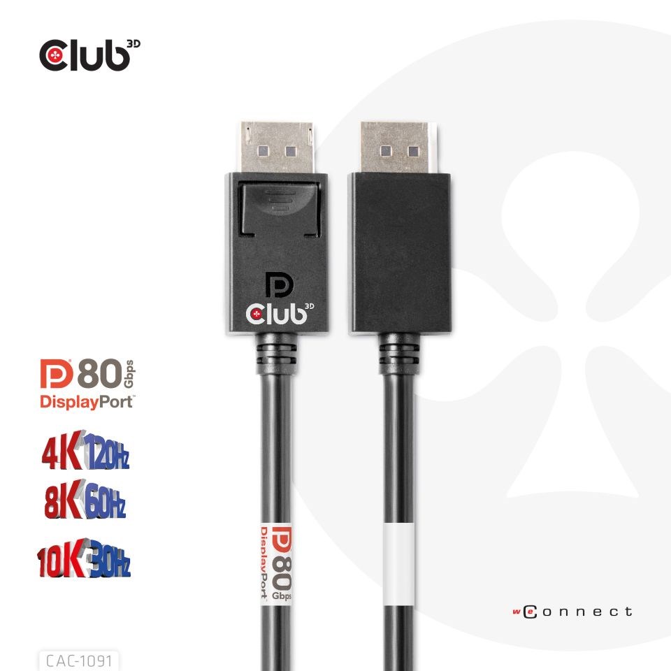 Club3D Kabel DisplayPort 2.1 na DisplayPort 2.1 VESA DP80,  4K240Hz/ 8K60Hz/ 10K30Hz HDR (M/ M),  1.2m,  černá4 