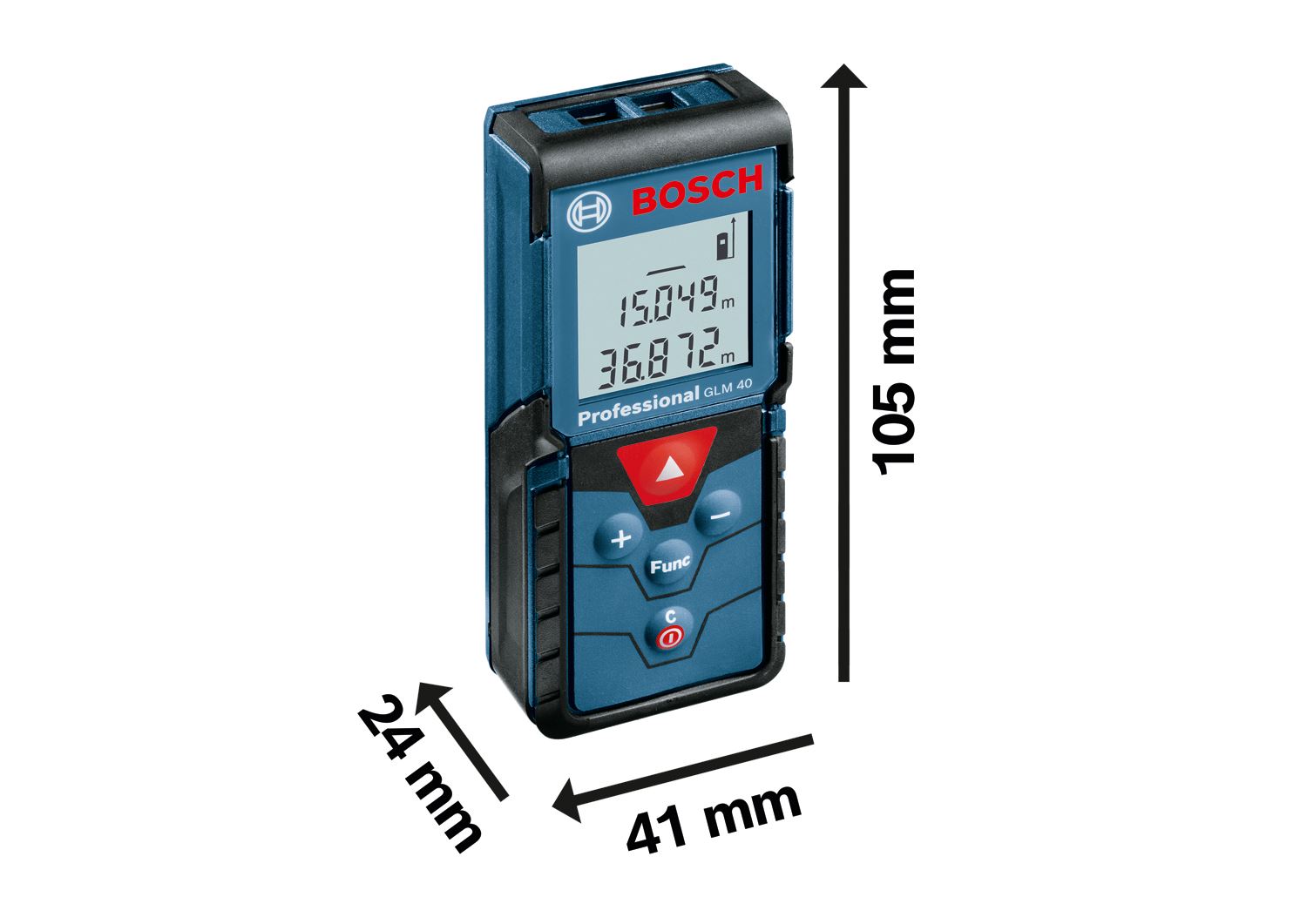 BOSCH GLM 40,  laserový měřič vzdálenosti,  rozsah 0, 15 – 40, 00 m,  635 nm,  < 1 mW1 