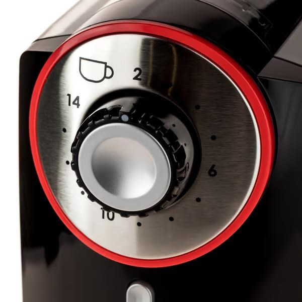 Melitta Molino mlýnek na kávu,  100 W,  17 hrubostí mletí,  zásobník na 200 g,  černý /  červený4 