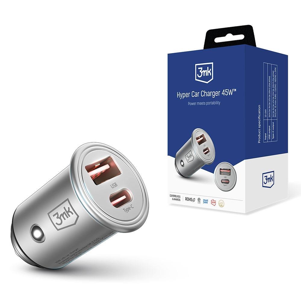 3mk nabíječka do auta - Hyper Car Charger 45W,  1x USB + 1x USB-C (PD)0 
