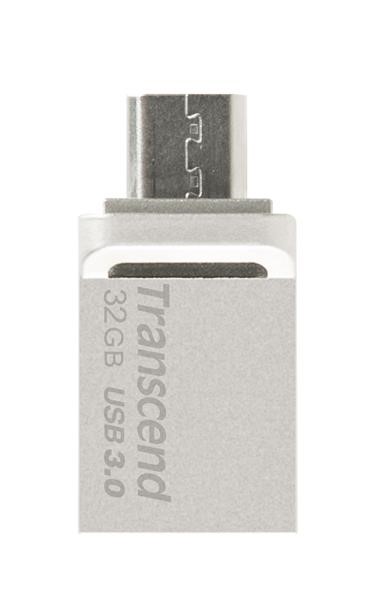 TRANSCEND Flash disk 32GB JetFlash®880S,  USB 3.0/ micro USB (R:90/ W:20 MB/ s) strieborná1 