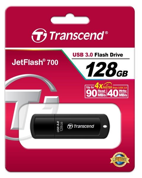 TRANSCEND Flash disk 128GB JetFlash®700,  USB 3.0 (R:90/ W:40 MB/ s) čierna0 