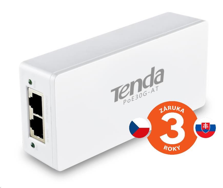 Tenda POE30G-AT Gigabit Power Injector AF/ AT 30W, 802.3af, 802.3at, 2x GLAN 10/ 100/ 1000 Mb/ s, PoE+0 
