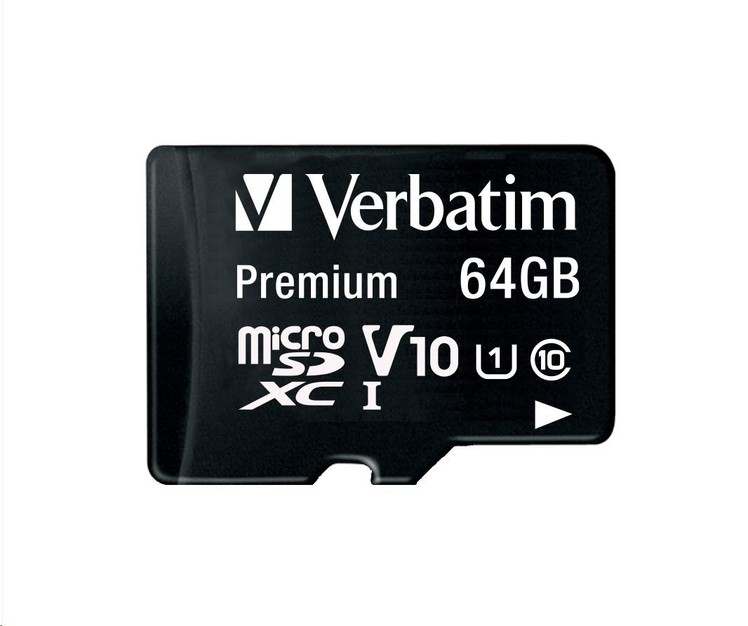 VERBATIM MicroSDXC karta 64GB Premium,  U1 + adaptér2 