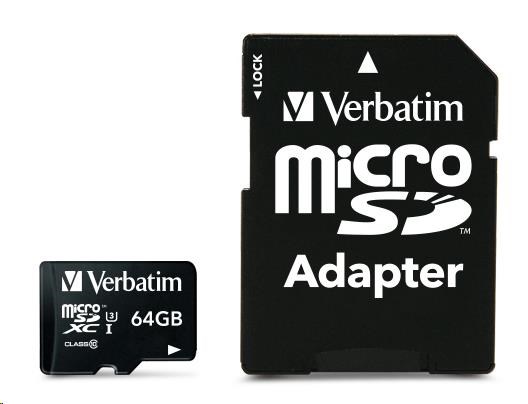 Karta VERBATIM MicroSDXC 64GB Pro,  U3 + adaptér0 