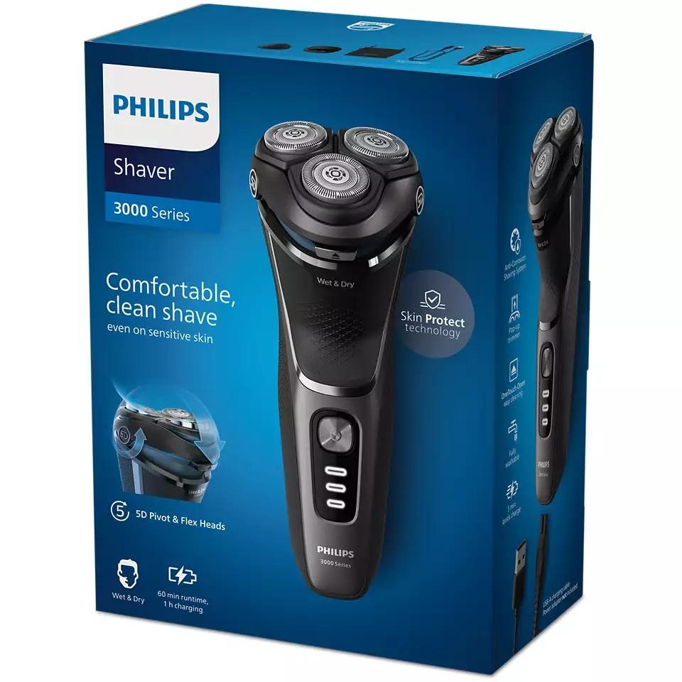 Philips Series 3000 S3343/ 13 zastřihovač vousů,  samoostřicí břity PowerCut,  suché a mokré holení,  černý3 