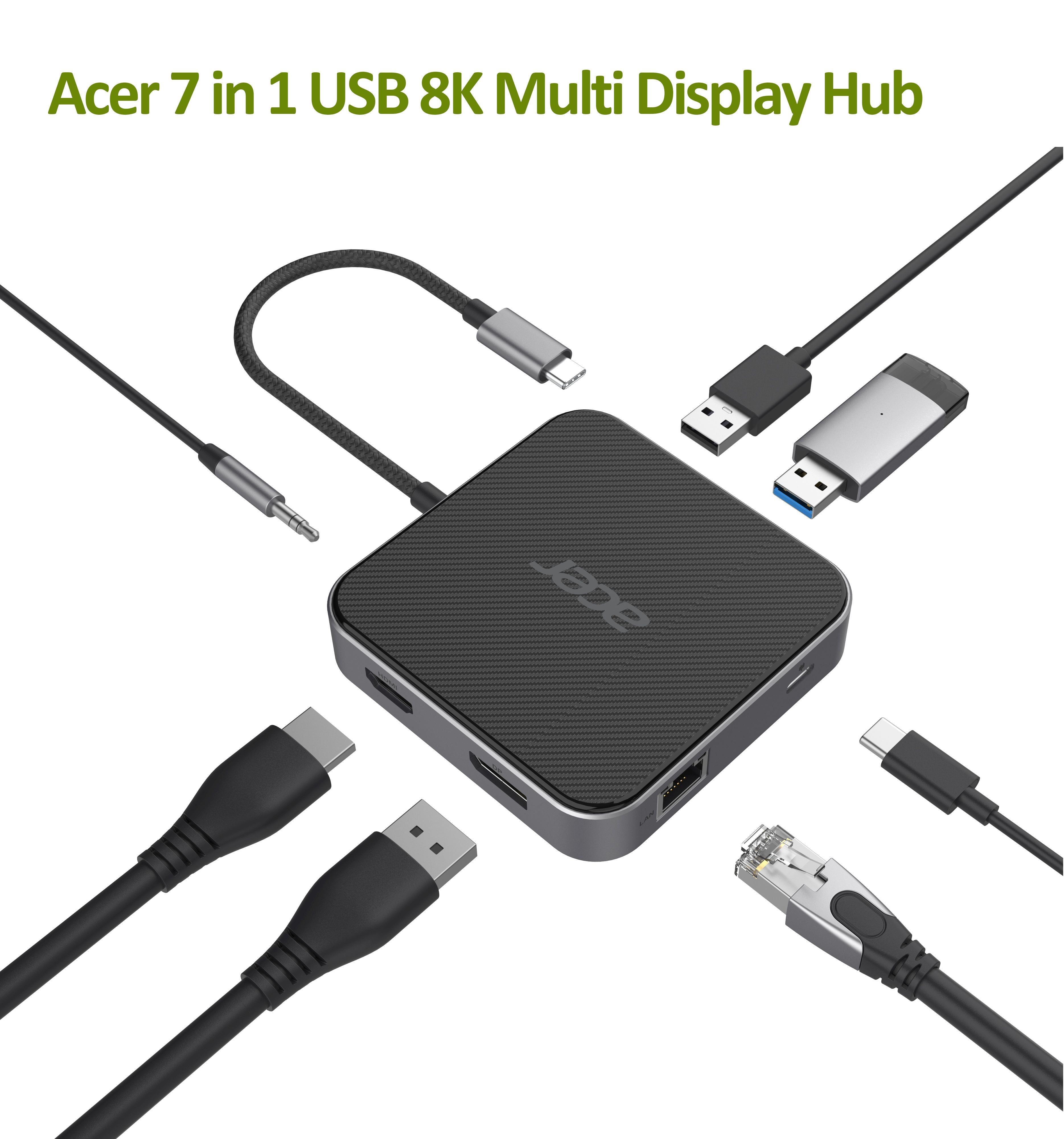 Kľúč ACER 7v1 typu C: 3 x USB3.0,  1 x HDMI,  1 x pd typu C,  1 x čítačka sd kariet,  1 x čítačka tf kariet5 
