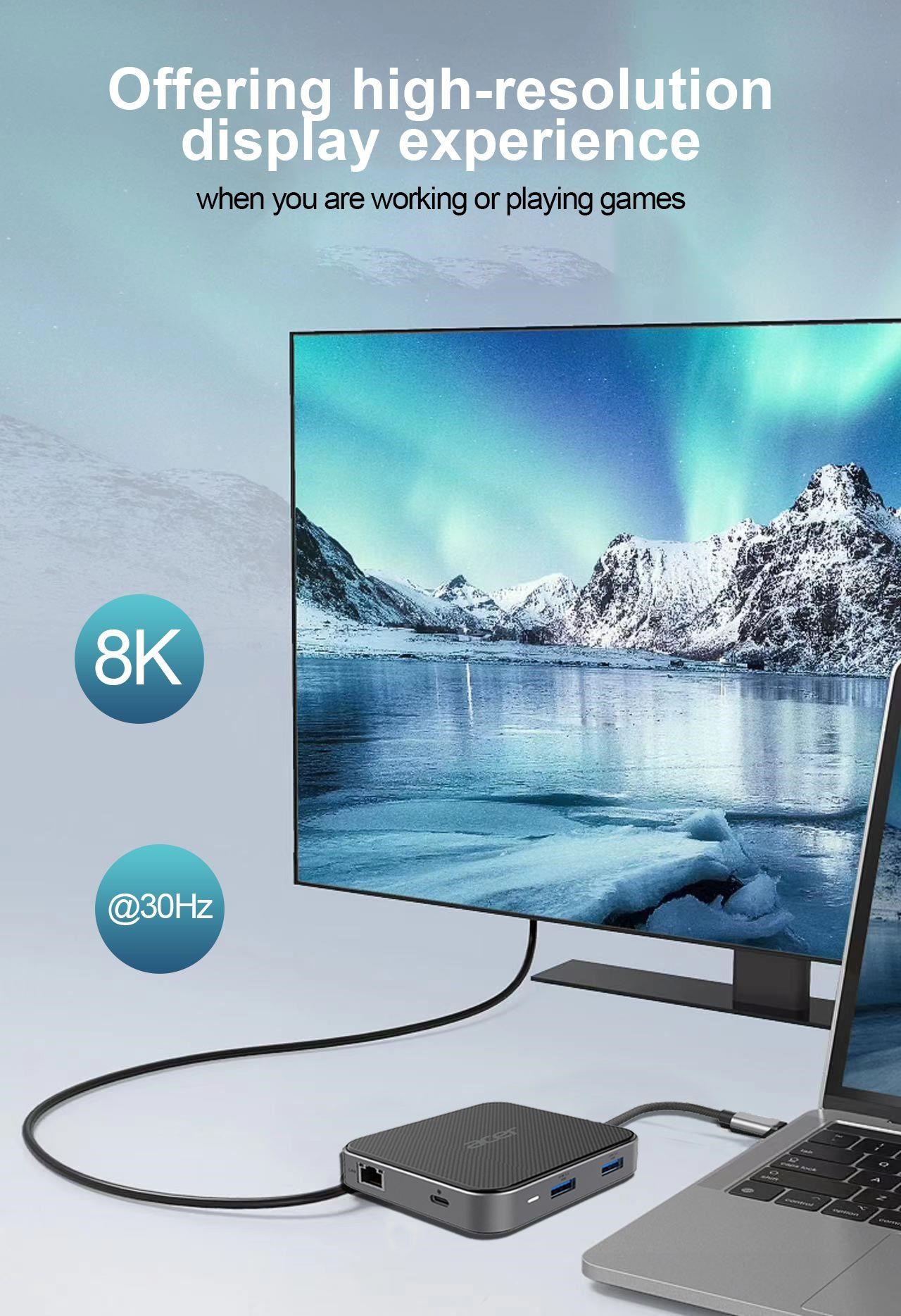 Kľúč ACER 7v1 typu C: 3 x USB3.0,  1 x HDMI,  1 x pd typu C,  1 x čítačka sd kariet,  1 x čítačka tf kariet4 
