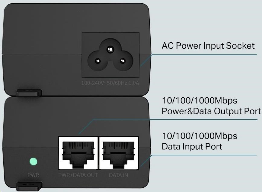 TP-Link POE160S PoE+ injektor (2xGbE,  802.3af/ at,  30W)1 