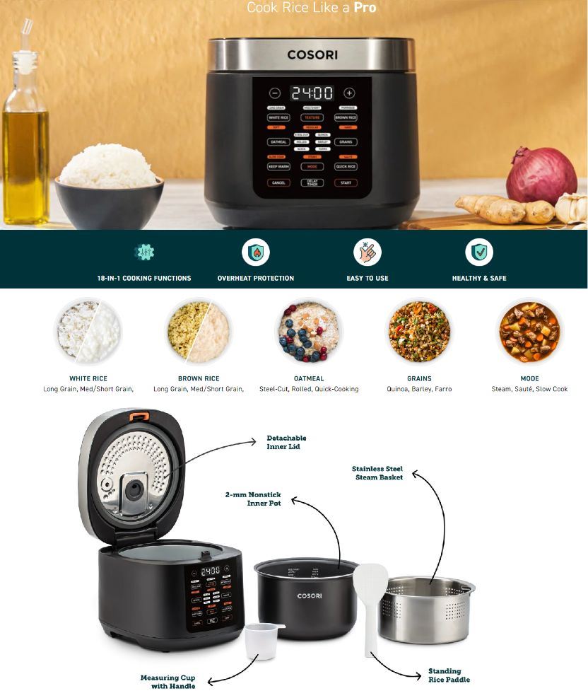 Cosori Multicooker CRC - multifunkční hrnec a rýžovar 5L1 