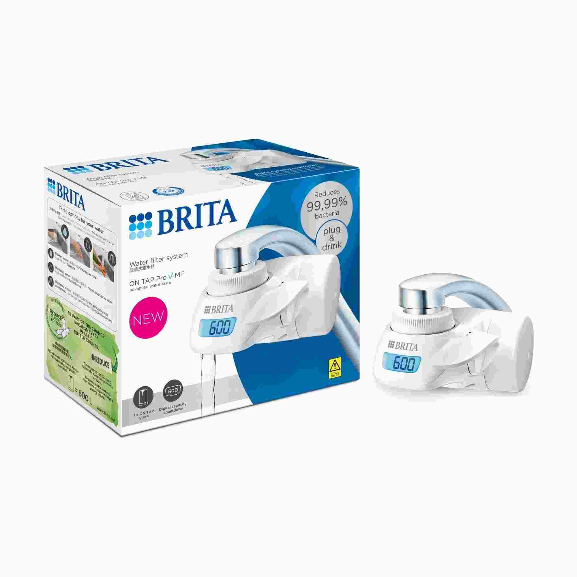 Brita OnTap Pro V-MF vodní filtrační systém,  kohoutkový filtr,  600 l,  digitální displej,  3 nastavení3 