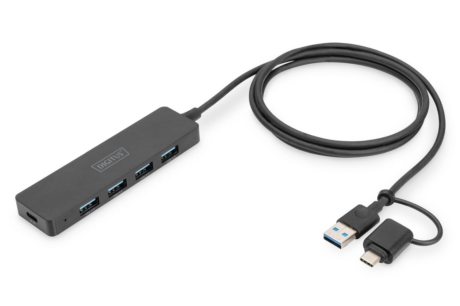 USB 3.0 Hub 4-port,  Slimline s USB-C adaptérem,  5 Gb/ s,  1, 2 m kabel

Rozšiřuje váš notebook o připojení USB-C nebo US0 