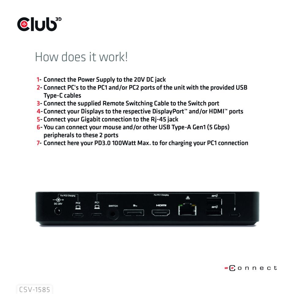 Club3D Dokovací stanice USB-C 10v1,  1xDP,  1xHDMI,  3xUSB-C,  3xUSB,  1xRJ45,  1x3.5mm,  černá4 