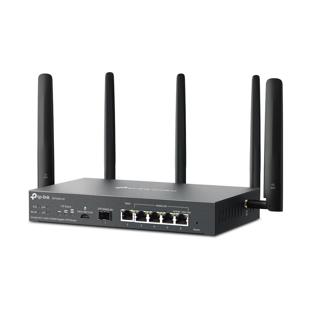 TP-Link ER706W-4G OMADA VPN 4G+Cat6 router (AX3000, 1xSFP WAN/ LAN, 1xGbEWAN, 4xGbELAN/ WAN, 1xnanoSIM)0 