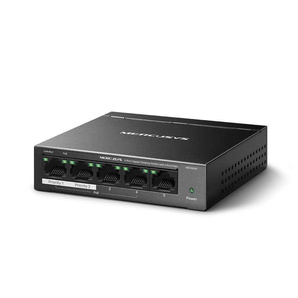 MERCUSYS switch MS105GP (5xGbE,4xPoE+,65W,fanless)1 