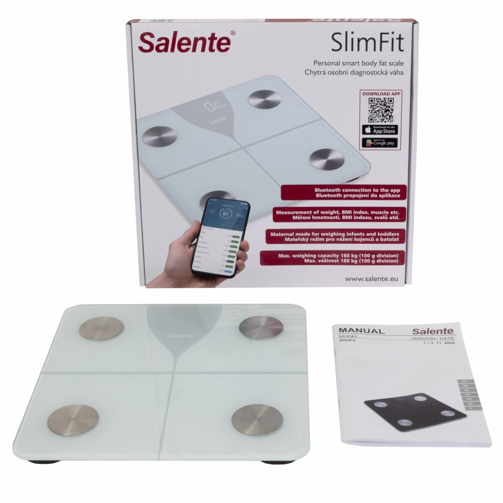 Salente SlimFit, osobná diagnostická fitness váha, Bluetooth, biela2 