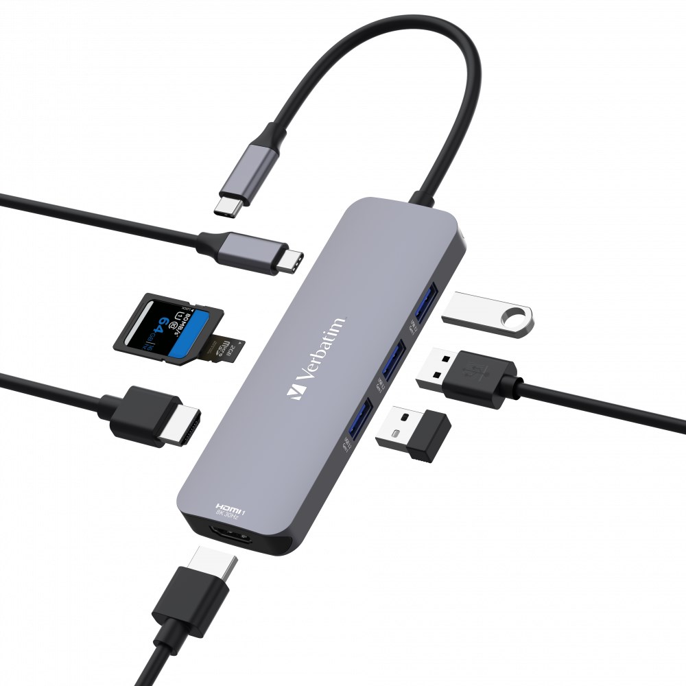 VERBATIM Hub USB-C Pro Multiport 8 Port,  3x USB 3.2,  1x USB-C,  2xHDMI,  microSD/ SD,  šedá1 