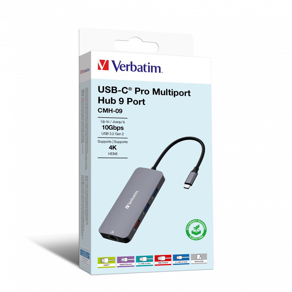 VERBATIM Hub USB-C Pro Multiport 9 Port,  3x USB 3.2,  2x USB-C,  HDMI,  RJ45,  microSD/ SD,  šedá3 