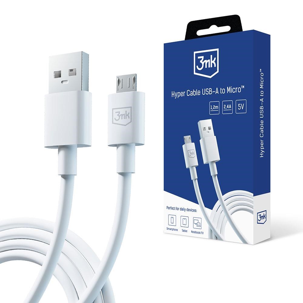 3mk datový kabel - Hyper Cable A to Micro 1.2m 5V 2, 4A,  bílá0 