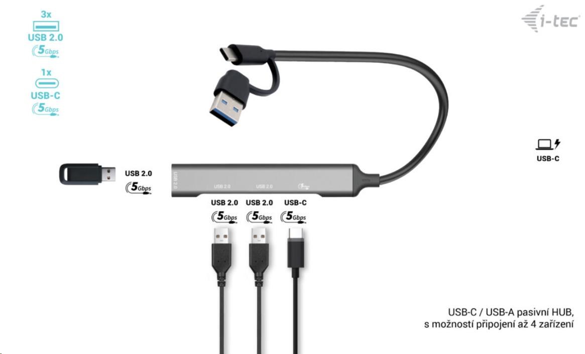 i-Tec USB-A/USB-C Metal HUB 1x USB-C 3.1 + 3x USB 2.02 