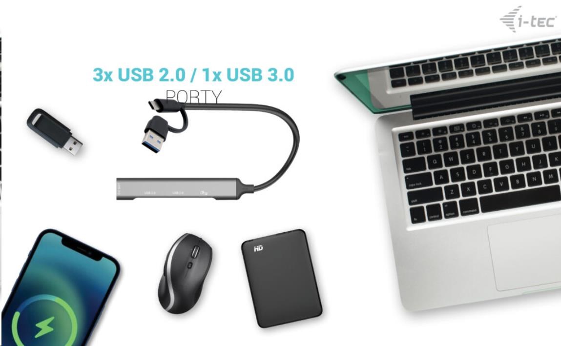 i-Tec USB-A/USB-C Metal HUB 1x USB-C 3.1 + 3x USB 2.04 