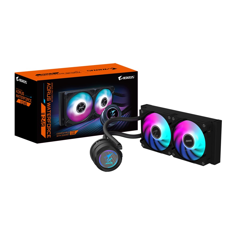 GIGABYTE vodní chladič AORUS WATERFORCE X II 240,  2x120mm ARGB,  LCD displej,  LGA1851,  AM52 