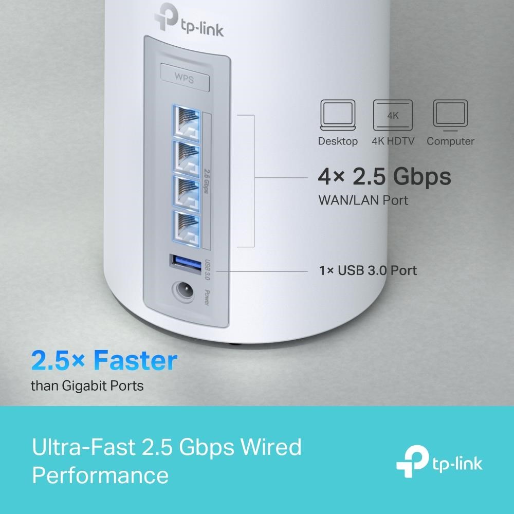 TP-Link Deco BE65(1-pack) WiFi7 Mesh(BE9300, 2, 4GHz/ 5GHz/ 6GHz, 4x2, 5GbELAN/ WAN,  1xUSB3.0)3 