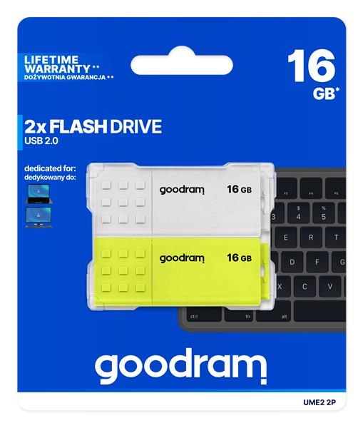 GOODRAM Flash Disk 2x16GB UME2,  USB 2.0,  bílá,  žlutá0 