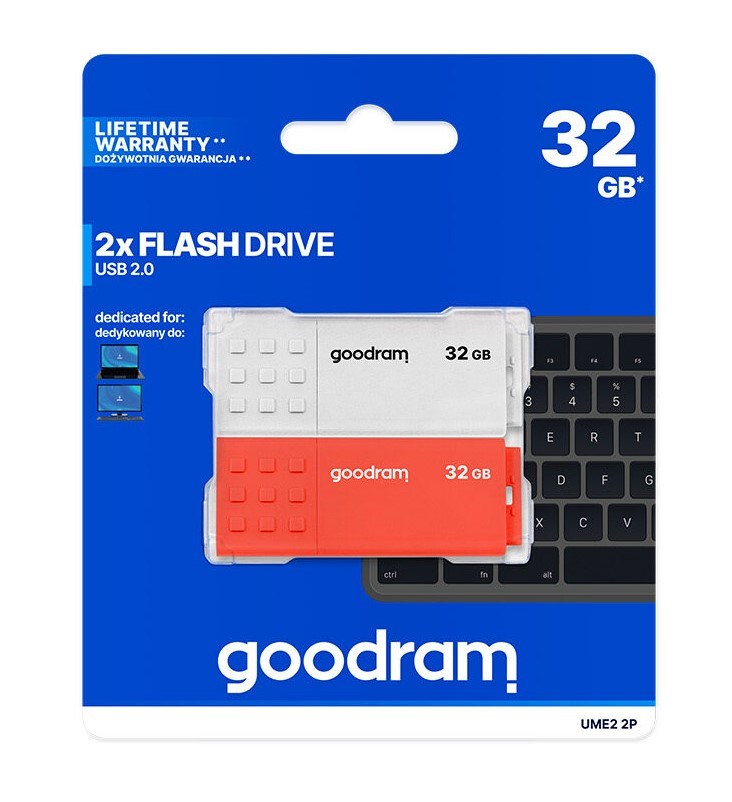 GOODRAM Flash Disk 2x32GB UME2,  USB 2.0,  bílá,  červená0 