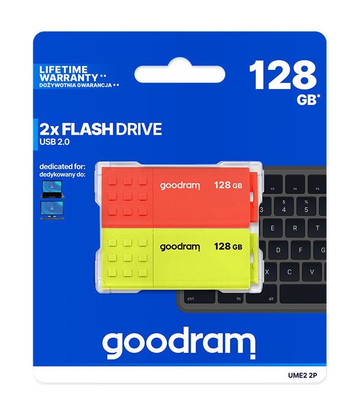 GOODRAM Flash Disk 2x128GB UME2,  USB 2.0,  červená,  žlutá0 