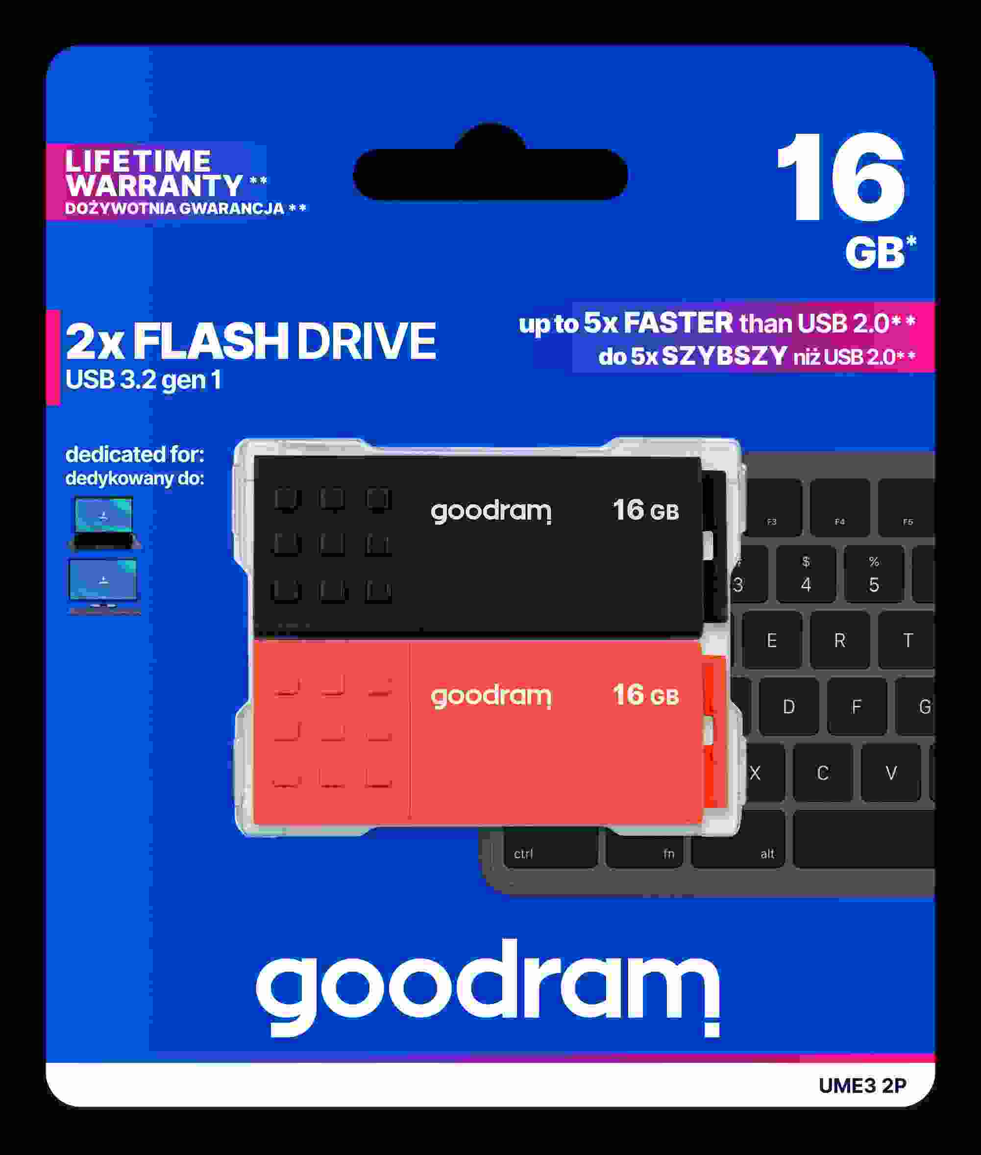 GOODRAM Flash Disk 2x16GB UME3,  USB 3.0,  oranžová,  černá0 
