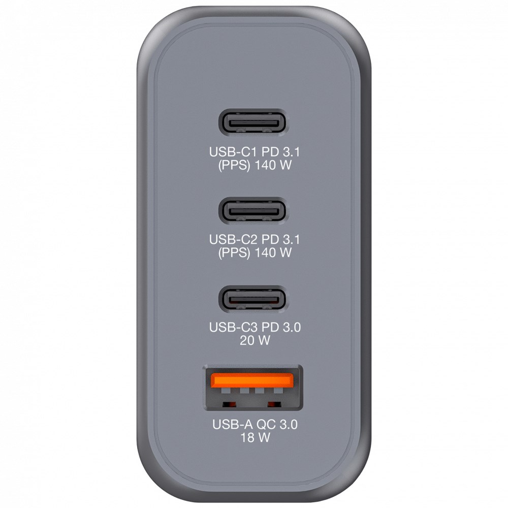 VERBATIM GaN Nabíječka do sítě GNC-140,  140W,  3x USB-C,  1x USB3 