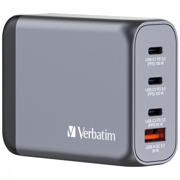 VERBATIM GaN Nabíječka do sítě GNC-100,  100W,  3x USB-C,  1x USB2 