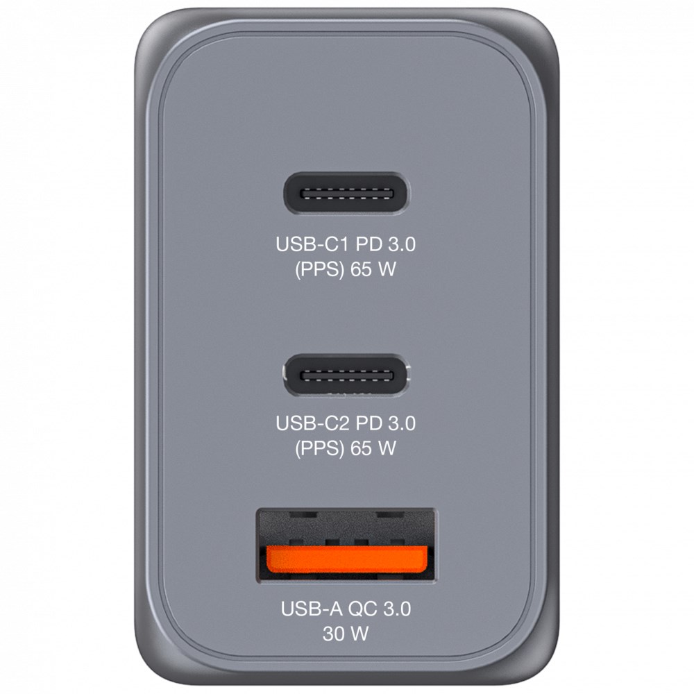 VERBATIM GaN Nabíječka do sítě GNC-65,  65W,  2x USB-C,  1x USB1 