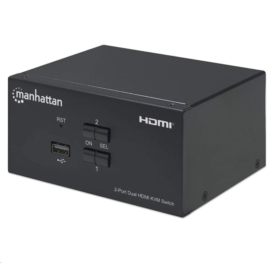 Bazar - Manhattan HDMI přepínač,  2-Port Dual-Monitor HDMI KVM Switch,  4K@30Hz,  černá - Poškozený obal2 