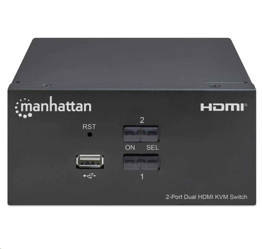 Bazar - Manhattan HDMI přepínač,  2-Port Dual-Monitor HDMI KVM Switch,  4K@30Hz,  černá - Poškozený obal4 