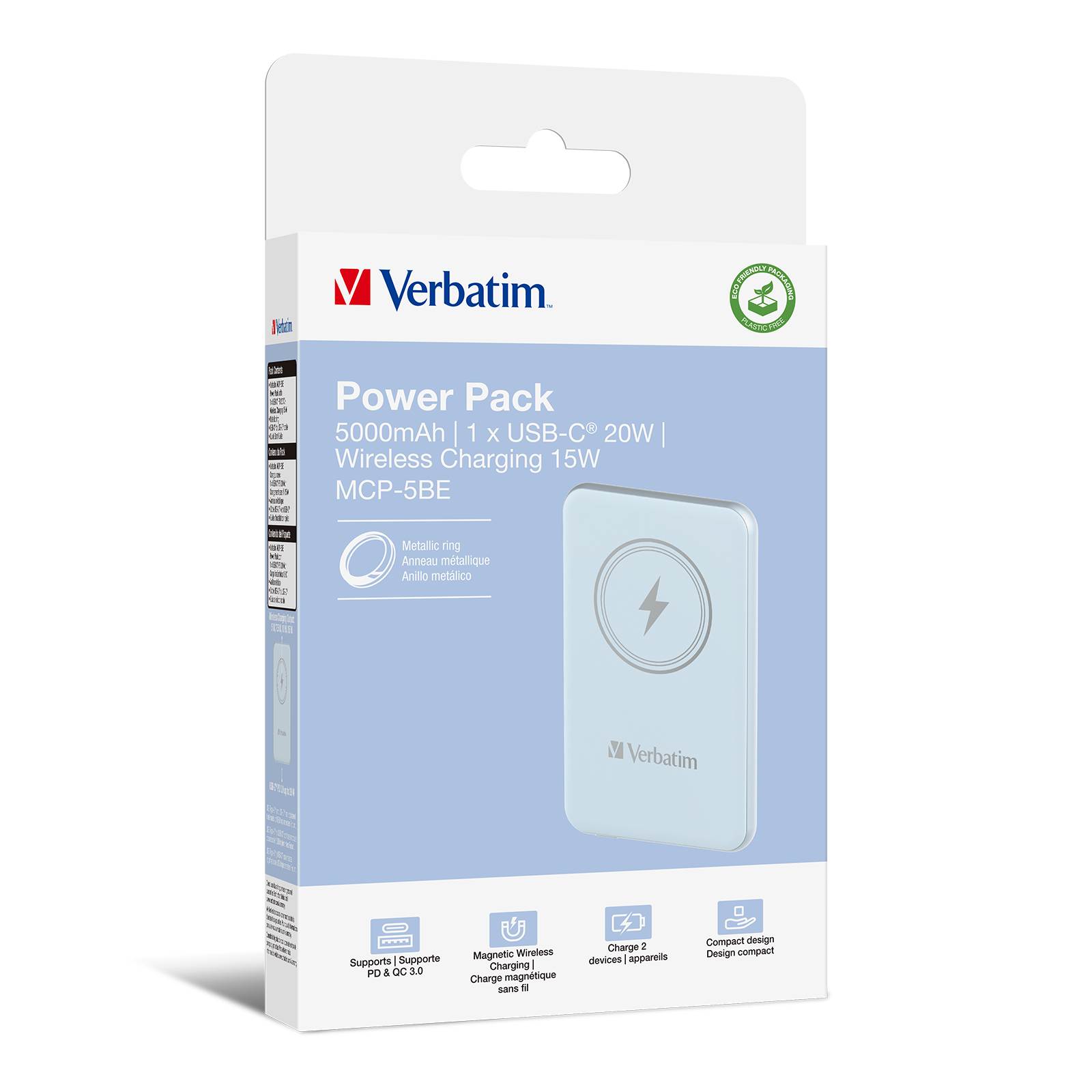 VERBATIM Powerbanka Charge "n" Go,  Magnetická,  5000 mAh,  USB-C,  Modrá3 